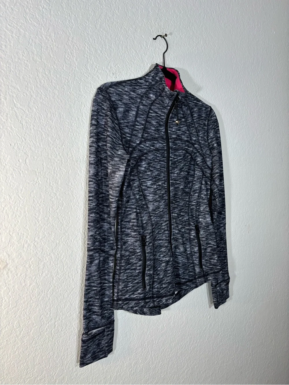 Lululemon Define Jacket Size 4 Black White Space Dye Full Zip Pink Collar